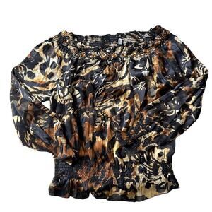 Women’s L Vintage Cache Silk Blouse NWT Ruched Waist Jeweled Collar